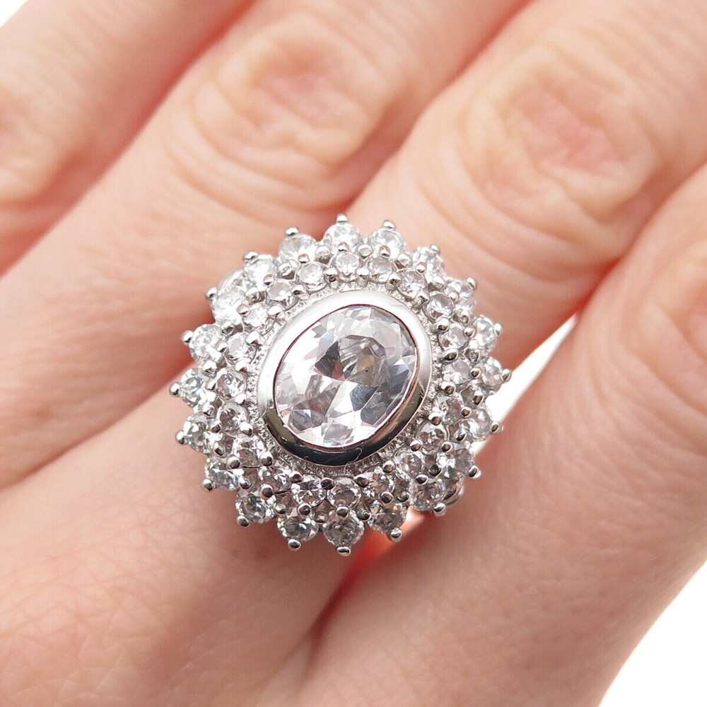 925 Sterling Silver Oval & Round-Cut C Z Bohemian Ring Size 7.25